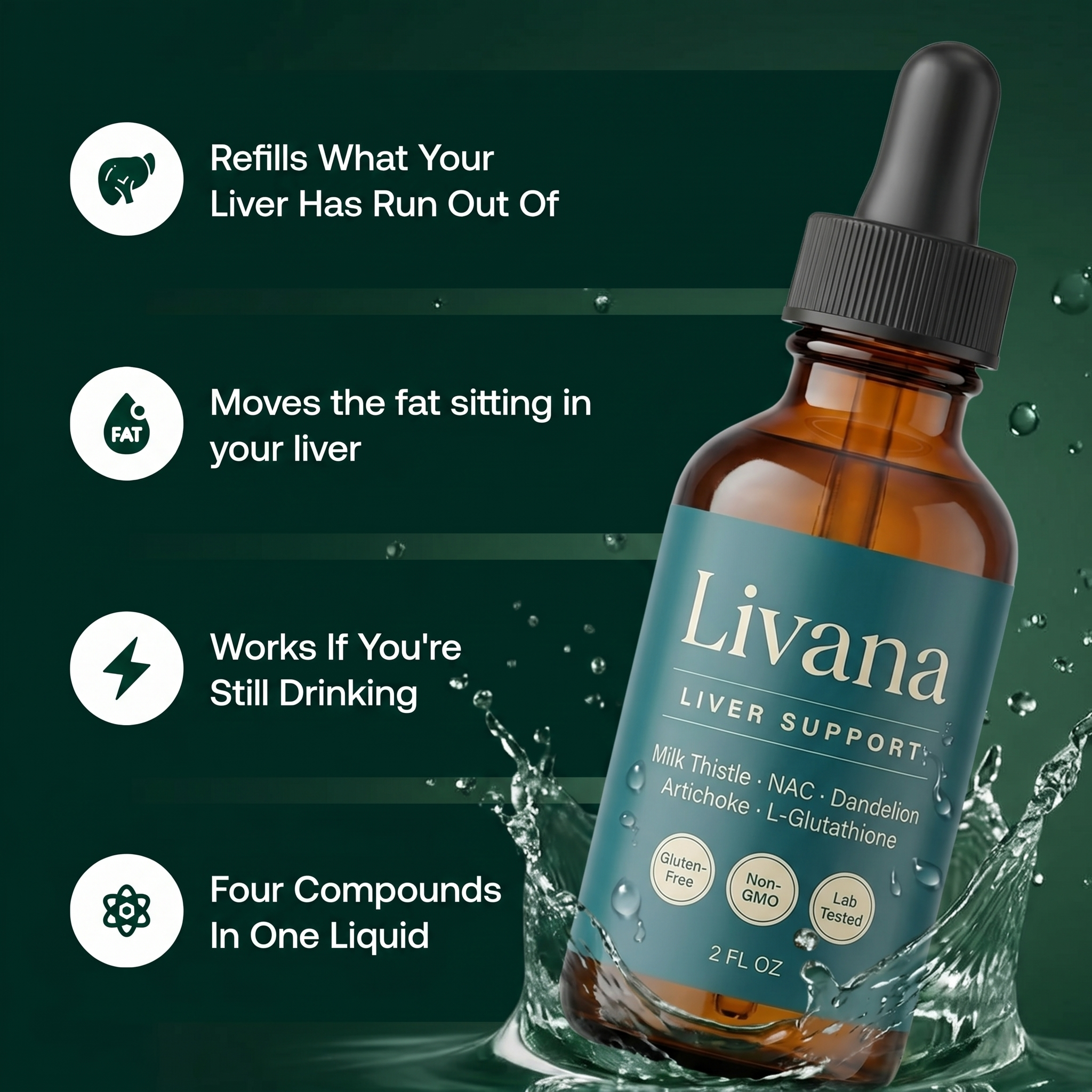 Livana Liver Support fast-acting liquid with four liver compounds in one