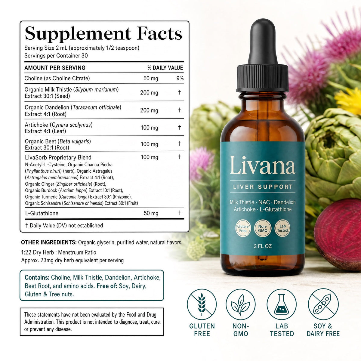 Livana Complete Liver Support Supplement Facts panel