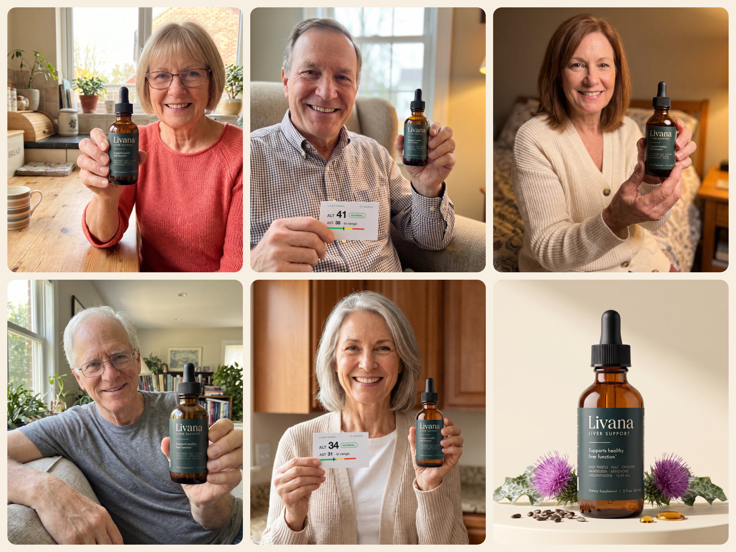 Collage of Livana customers holding their bottles at home