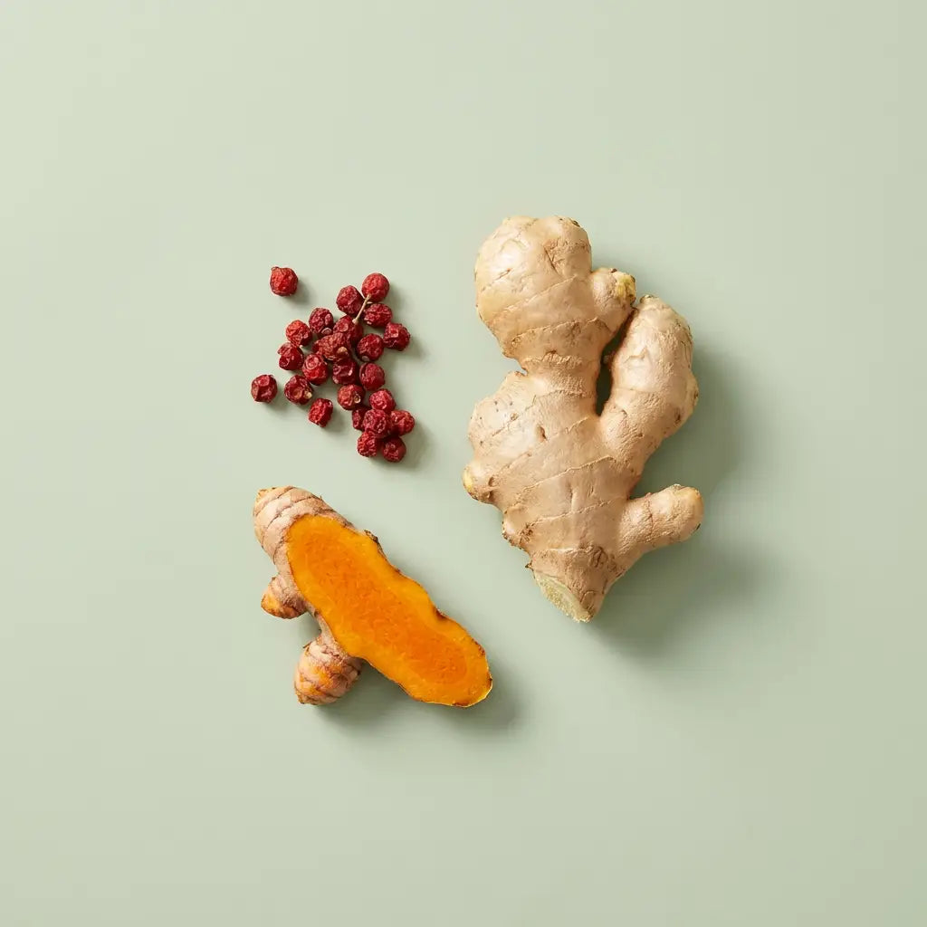 Ginger root, turmeric, and schisandra berries