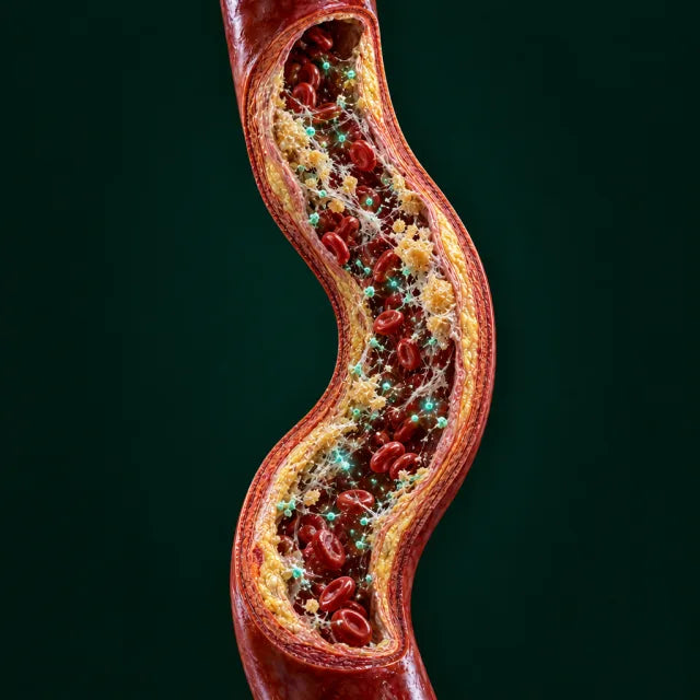 Fibrin deposits breaking apart inside an artery