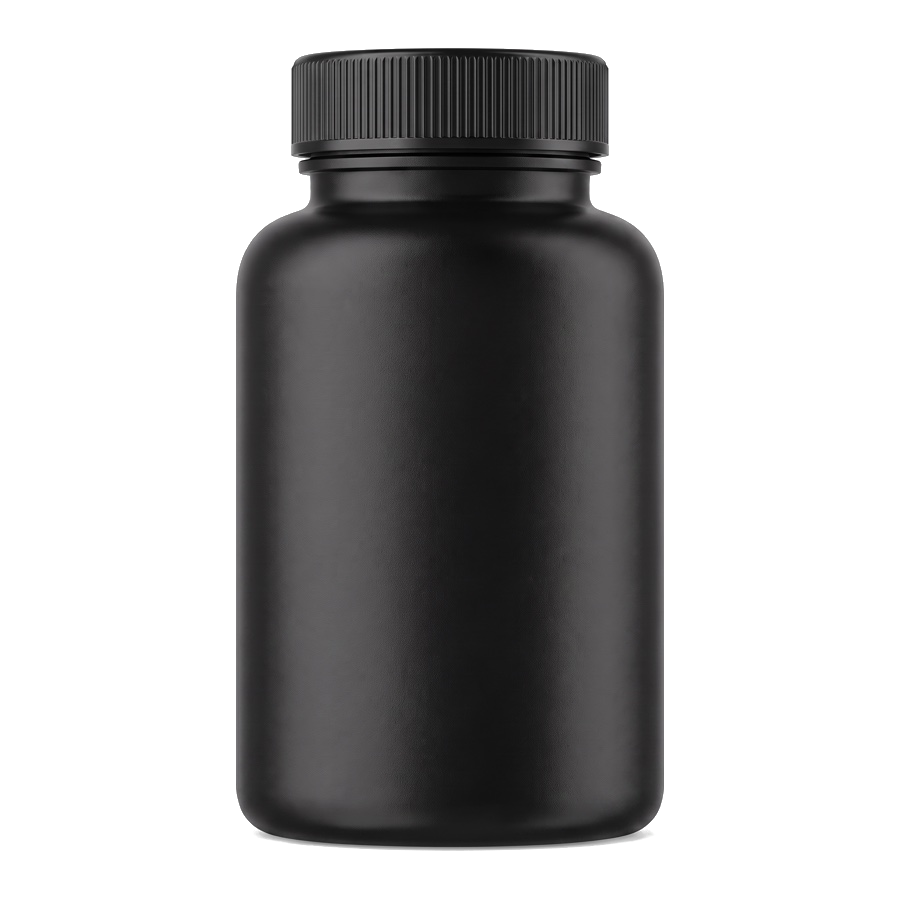 Unbranded black supplement bottle